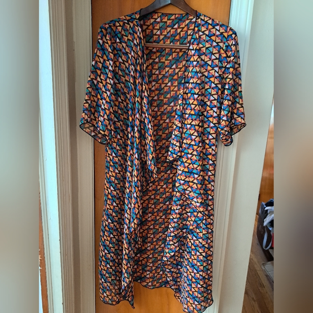Geometric Print Duster Robe - Blue & Orange